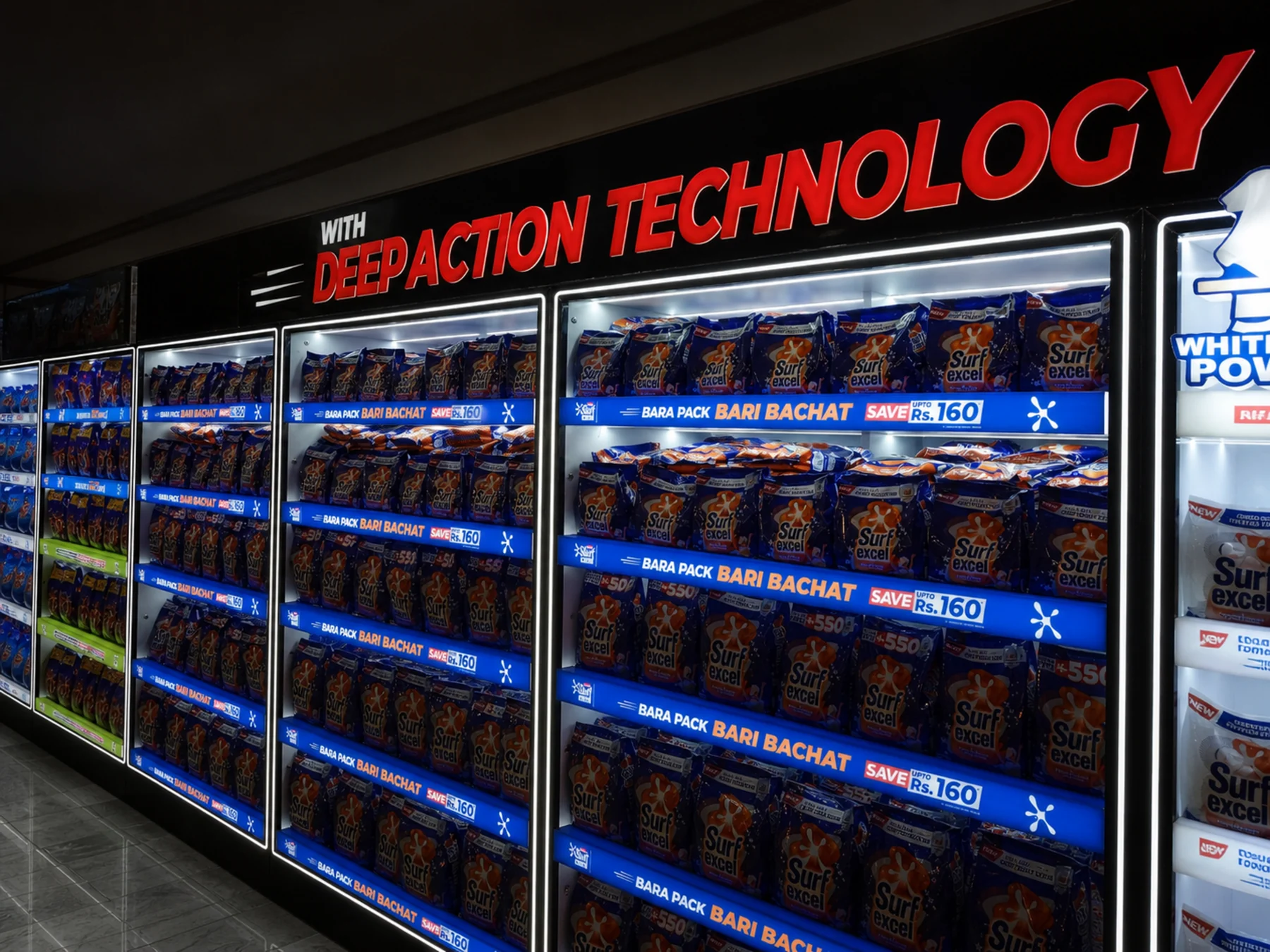 Surf Excel Deep Action fascia above stocked product bays