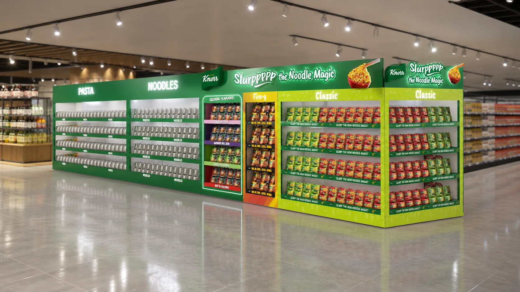 Enhanced cinematic view of the Knorr noodles catman and end-mode system developed by PRINTSolutions