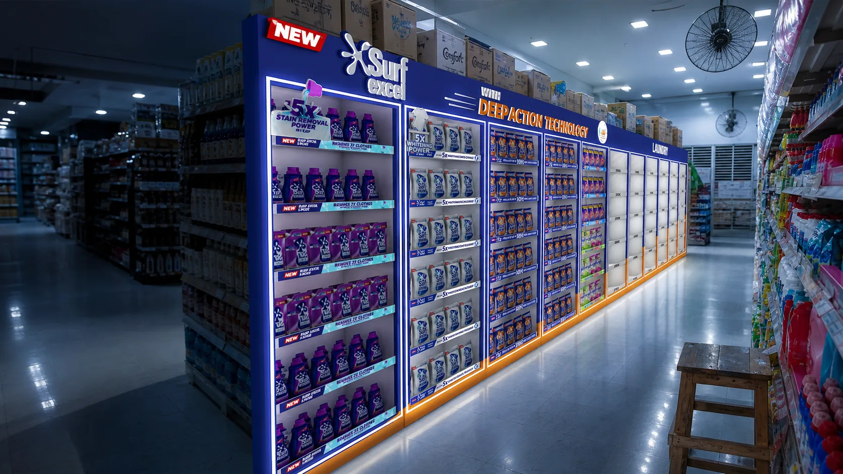 Surf Excel laundry category environment designed and produced by PRINTSolutions
