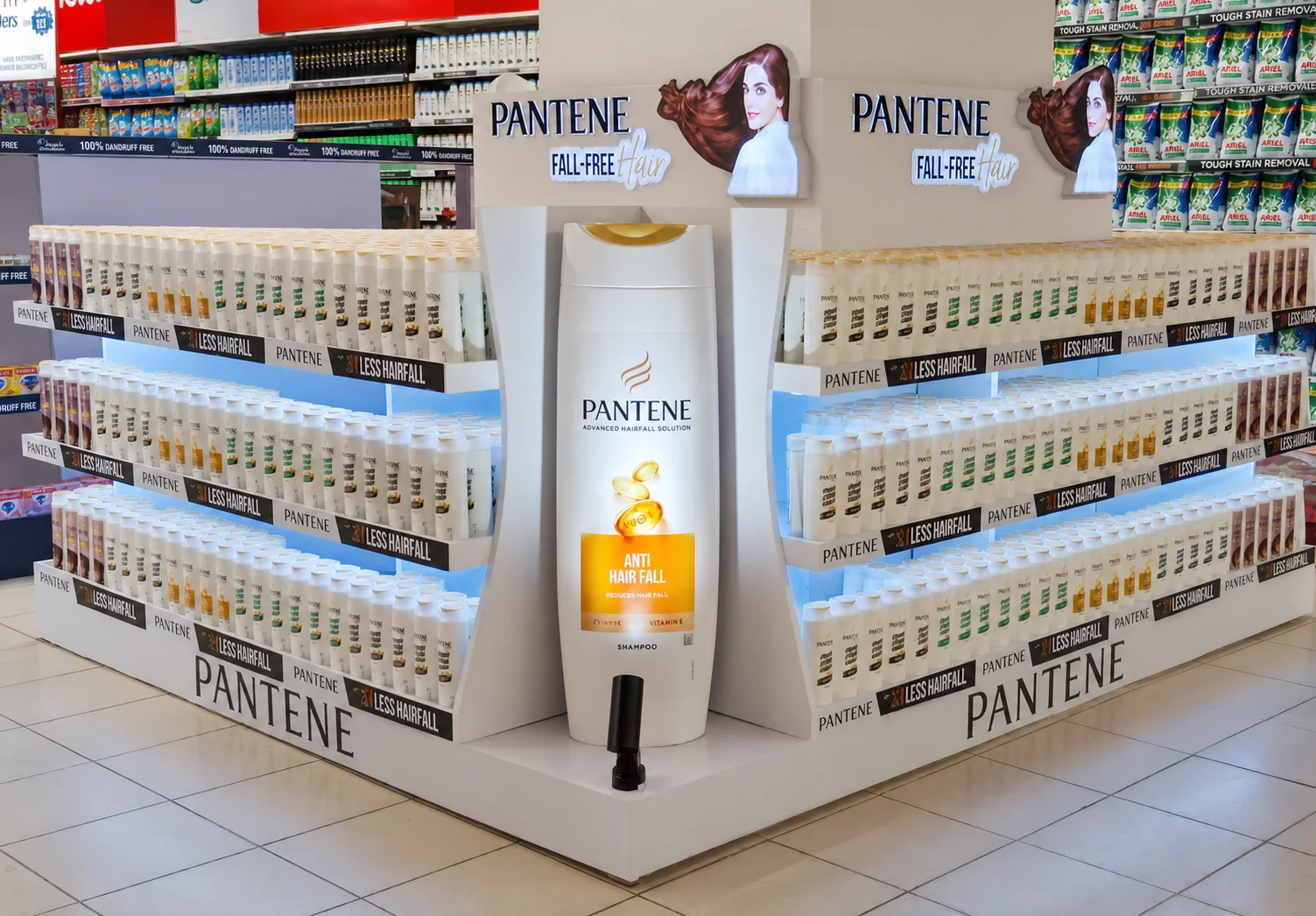 White Pantene retail category display