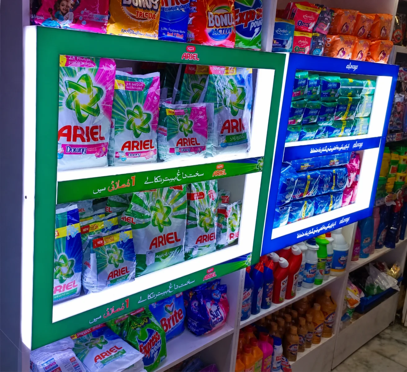 Ariel illuminated retail product frame